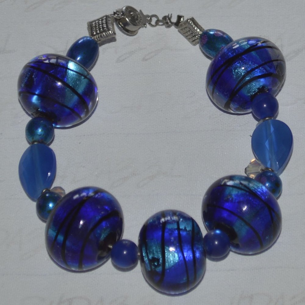 BIG BLUE GLASS BEADS, 8"